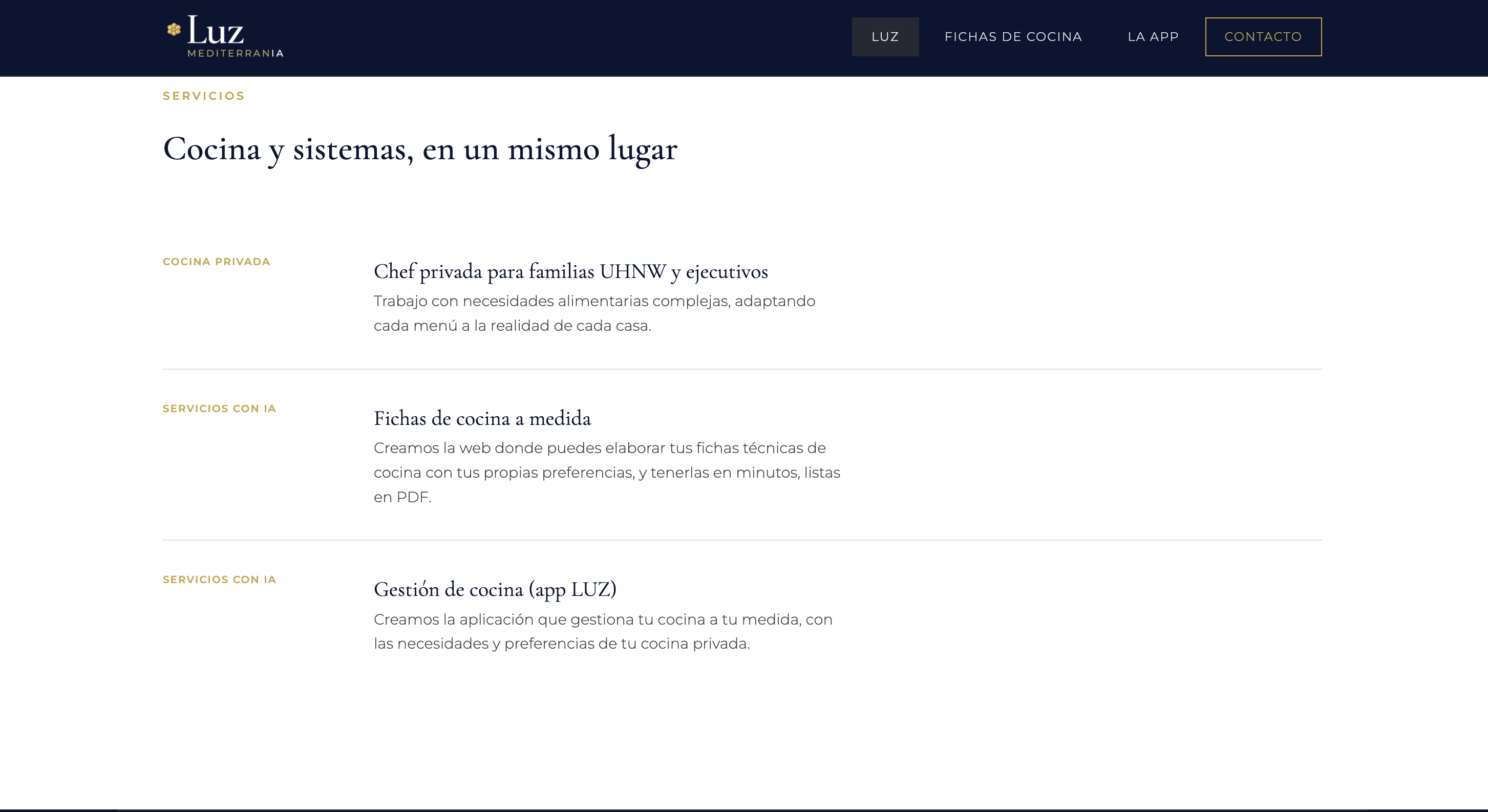 Servicios — cocina y sistemas en un mismo lugar